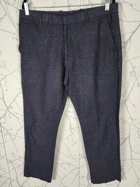 Perry Ellis Navy Linen Cotton Slim Fit Trousers